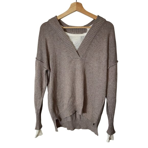 Brochu Walker Beige V-Neck Sweater S Womens Wool & Cashmere Blend - Picture 1 of 8